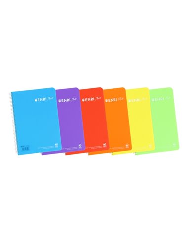 Enri Plus 4º Cahier Spirale 5x5 - Couvercle de Plastico - 80 Feuilles 90gr - Avec Margen - Couleurs assorties