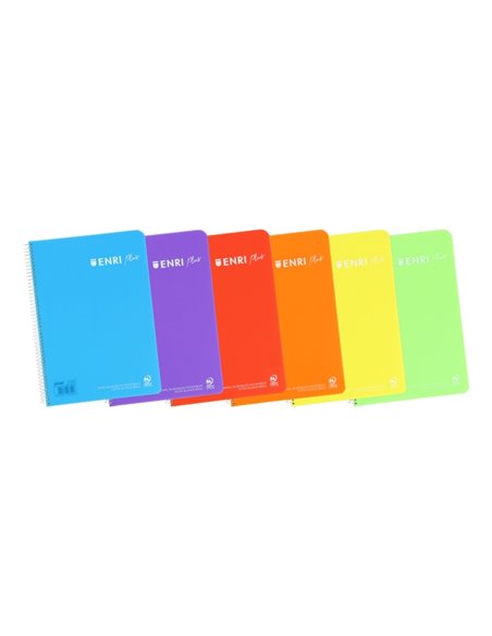 Enri Plus 4º Cahier Spirale 5x5 - Couvercle de Plastico - 80 Feuilles 90gr - Avec Margen - Couleurs assorties