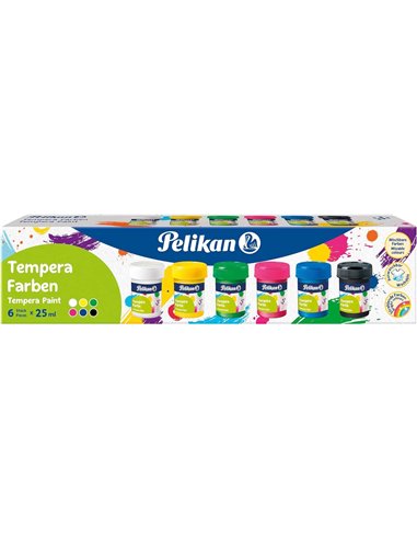 Pelikan Set de 6 Tempera Scolaire - Botes 25ml - Facile de Mezclar - Idéal Pour Proyectos Escolares