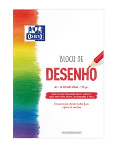 Oxford Dibujo Scolaire Bloc Encolado A3 - Couverture souple/Contratapa Rigida - 24 Feuilles 120gr - Papier Liso