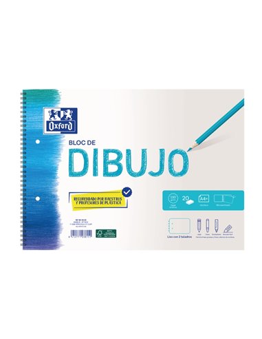 Oxford Dibujo Scolaire Bloc Spirale A4+ - Couverture souple/Contratapa Rigida - 20 Feuilles 130gr Liso - 2 Taladros