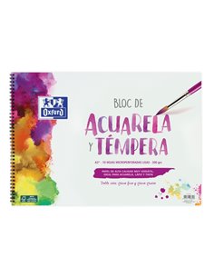 Oxford Pintura Scolaire Bloc Spirale Acuarela et Tempera A3+ - Couverture souple/Contratapa Rigida - 10 Feuilles - 300gr Liso