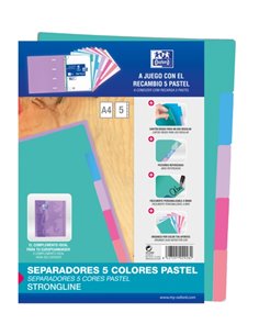 Oxford Strongline A4 Separadores 5 Posiciones - 4 Taladros - Cartulina 200gr - Couleurs assorties