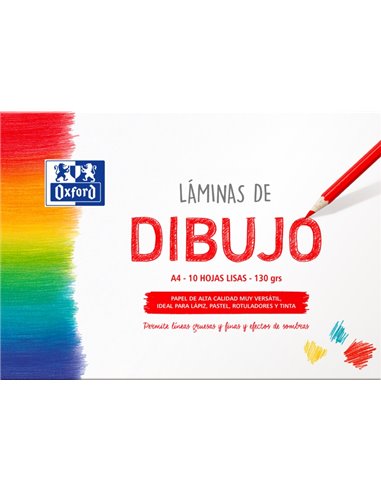 Oxford Dibujo Scolaire Sobre de Laminas de Dibujo A4 - 10 Feuilles de 130gr - Papier Liso de Haute qualité - Idéal Pour Estudian