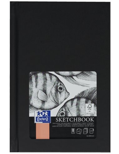 Oxford Artbooks A6 Cahier Cosido Esbozo - Couvercle Extradura Résistant - 96 Feuilles de 100gr - Couleur Noir