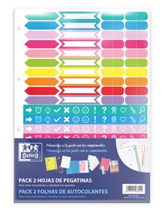 Oxford Pack de 2 Feuilles de Stickers - Design Variado - Adhésif de Haute qualité - Idéal Pour Decorar Cuadernos