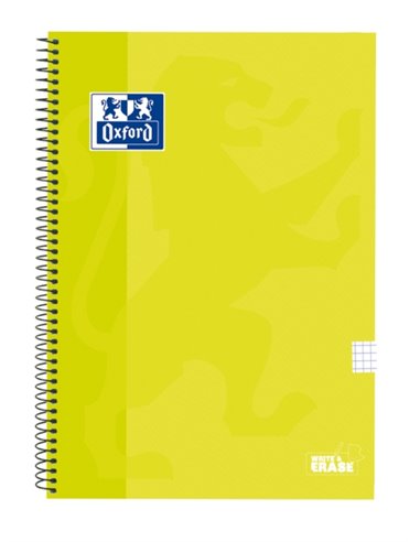 Oxford School Classic Cahier Spirale Couvercle Extradura Write&Erase - Folio 4x4 Avec Margen - 80 Feuilles - Couleur Lima