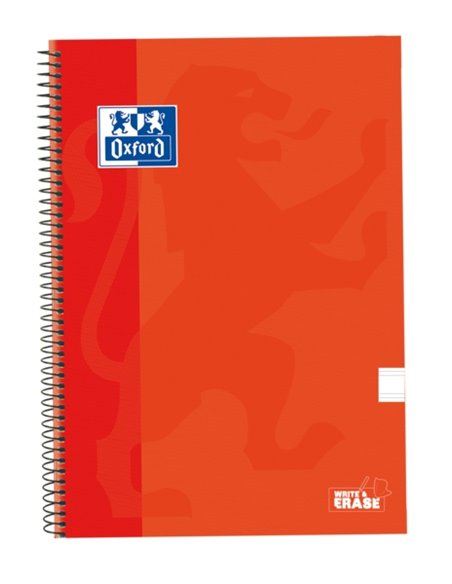 Oxford School Classic Cahier Spirale Couvercle Extradura Write&Erase - Folio Pauta 2.5mm - 80 Feuilles - Couleur Orange