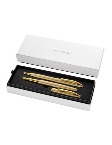 Pelikan Jazz Noble Set de Stylo à bille et Estilografica - Corps Satinado Avec Detalles Cromados - Comprend Étui de Regalo - Cou