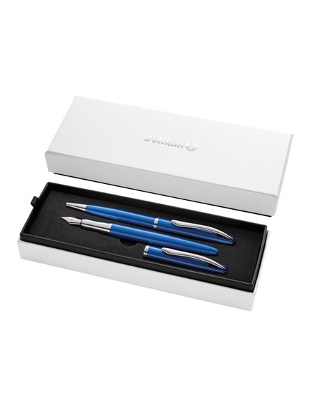 Pelikan Jazz Noble Set de Stylo à bille et Estilografica - Corps Satinado Avec Detalles Cromados - Comprend Étui de Regalo - Cou