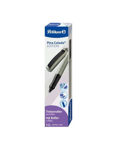 Pelikan Pina Colada Stylo à bille Rechargeable - Trait de 0.7mm - Agarre Ergonomique Ambidiestro - Corps Rayado Efecto Metalico 