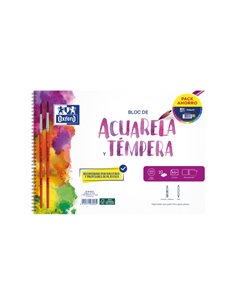 Oxford Bloc de Spirale Pour Acuarelas - Format A4 - Pinceles Incluidos - 10 Feuilles de 300g