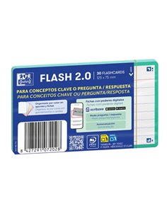 Oxford Pack de 30 FlashCards 2.0 - Format A7 - Rayado Horizontal 1 Linea - Cartulina de 250g - Digitalizacion de Textos Avec App