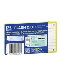 Oxford Pack de 30 FlashCards 2.0 - Format A7 - Rayado Horizontal 1 Linea - Cartulina de 250g - Digitalizacion de Textos Avec App