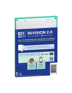 Oxford Pack de 30 FlashCards 2.0 - Format A5 - Cuadricula 5x5mm - Cartulina de 250g - Digitalizacion de Textos Avec App - Couleu