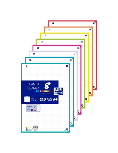 Oxford Recambio de 160 Feuilles Avec 4 Taladros - Format A4 - Cuadricula 5x5 Enmarcada - Anti Traspaso de Encre - Digitalizacion