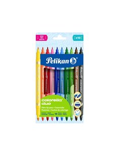 Pelikan Colorella Duo Pack de 10 Feutres de Couleurs - Pointe Fina et Gruesa - Encre al Eau - Couvercle Ventilada - Couleurs ass
