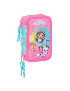 Safta Gabby's Dollhouse Confetti Plumier de 3 Pisos - 37 Piezas - 1.3L - Goma - Crayon - Boligrafos - Sacapuntas - Reglas - 16 C