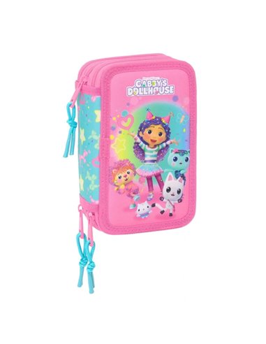 Safta Gabby's Dollhouse Confetti Plumier de 3 Pisos - 37 Piezas - 1.3L - Goma - Crayon - Boligrafos - Sacapuntas - Reglas - 16 C