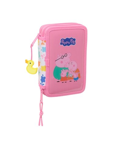 Safta Peppa Pig Baby Pig Plumier de 2 Pisos - 29 Piezas - 1L - Goma - Crayon - Boligrafos - Sacapuntas - 10 Couleurs - 14 Feutre