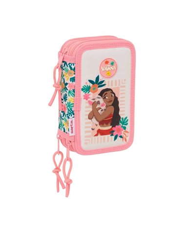 Safta Vaiana Plumier de 3 Pisos - 37 Piezas - 1.3L - Goma - Crayon - Boligrafos - Sacapuntas - Reglas - 16 Couleurs - 14 Feutres