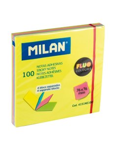 Milan Fluo Pack de 100 Notas Adhesivas - Couleurs Neon - 76x76mm - Couleurs assorties