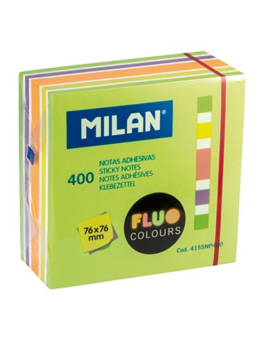 Milan Fluo Pack de 400 Notas Adhesivas - Couleurs Neon - 76x76mm - Couleur Vert