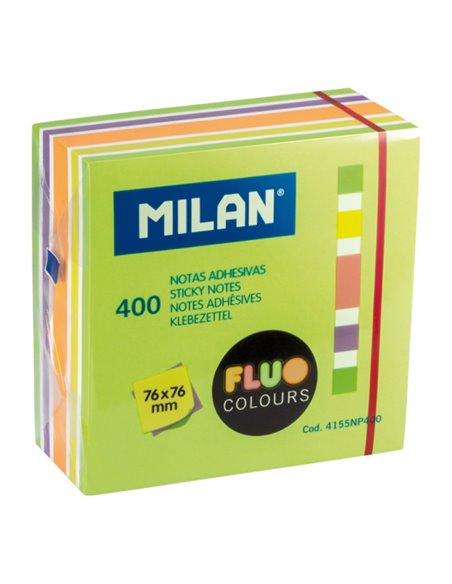 Milan Fluo Pack de 400 Notas Adhesivas - Couleurs Neon - 76x76mm - Couleur Vert
