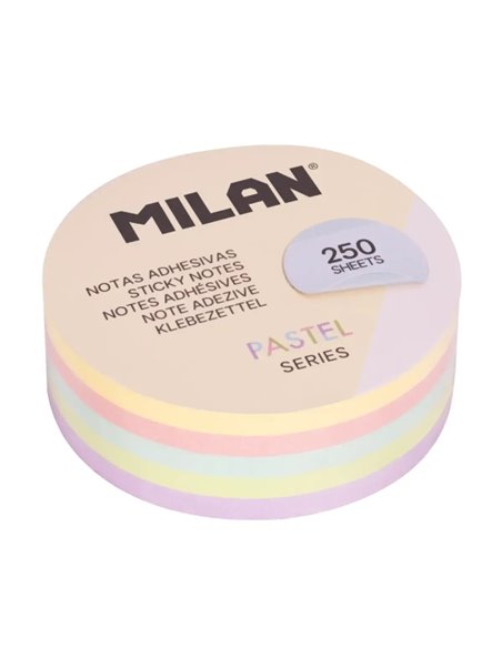 Milan Pastel Bloc de 250 Notas Adhesivas Redondas Ø 67mm - 50 Notas Par Couleur - Couleurs Pastel Assortis