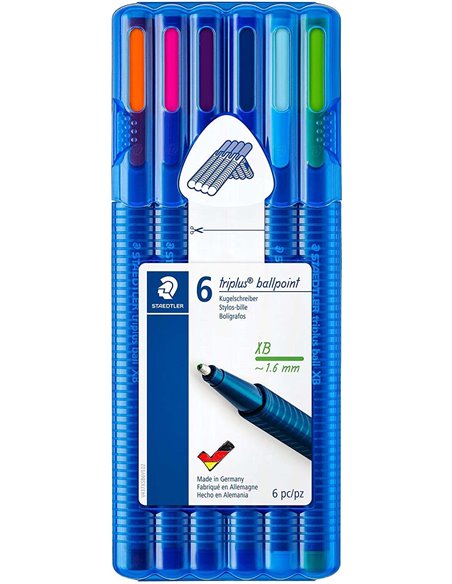 Staedtler Triplus Ball 437 Pack de 6 Boligrafos de Bola - Trait 1.4mm - Escritura Doux - Couleurs assorties