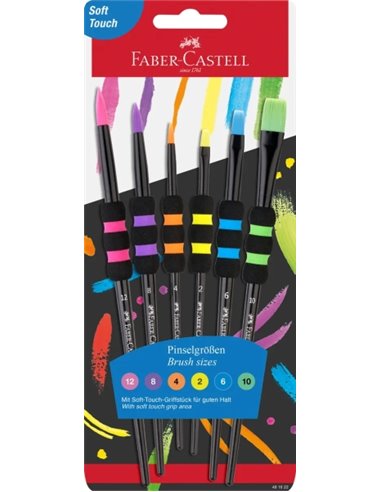 Faber-Castell Pack de 6 Pinceles Sinteticos de Diferentes Tamaños et Couleurs - Agarre Soft Touch - Couleur du Corps Noir