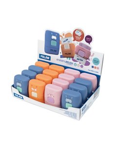 Milan Compact Fun Animals Présentoir Avec 16 Gomas de Borrar Avec Cepillo - Couleurs assorties