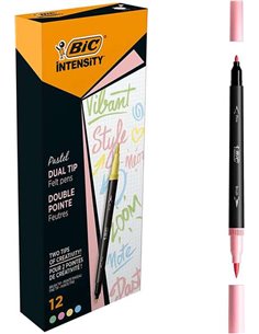 Bic Intensity Dual Tip Pastel Feutre Double Pointe - Pointe de Pincel + Pointe Fina - Encre Avec Base de Eau - Couleurs Pastel A