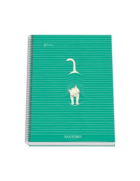Dohe Santoro Felines Cahier Spirale Couverture rigide - Taille A4 de 100 Feuilles 90gr - Feuilles Microperforadas Avec 4 Taladro
