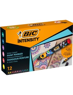 Bic Intensity Pack de 12 Marcadores de Pintura - Pointe Media - Encre Avec Base de Eau - 98% de Materiales Reciclados - Couleurs
