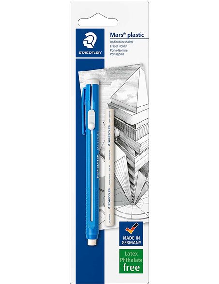 Staedtler Mars Plastic 528 50 Pack de 1 Portagomas en Forma de Crayon + 1 Goma de Repuesto - Avec Cursor Pour Deslizar la Goma -