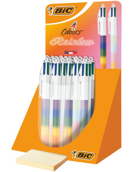 Bic 4 Colours Rainbow Présentoir Avec 30 Boligrafos de Bola Retractil - Pointe Media de 1.0mm - Encre Avec Base de Aceite - Corp