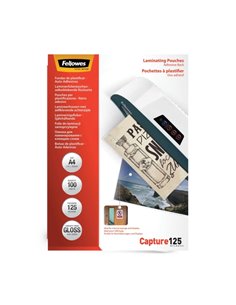 Fellowes Pack de 100 Fundas Pour Plastificar - Format A4 - Reverso Adhésif - Efecto Brillo - 125 micras - Transparent