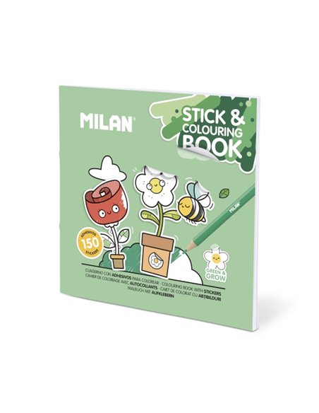 Milan Green and Grow Cahier Pour Colorear - Avec Adhesivos - 140g - 21x21cm - Couleurs assorties