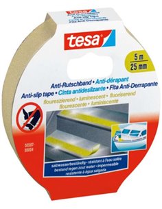 Tesa Anti-Slip Tape Ruban Antidérapant Adhesiva Fluo 5mx25mm - Fuerte Adhesion - Se Puede Cortar à Mano - Couleur Jaune Fluo