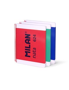 Milan Nata 624 Pack de 3 Cuadernos Spirale Format A4 Pautado 7mm - 80 Feuilles de 95 gr/m2 - Microperforado, 4 Taladros - Couleu