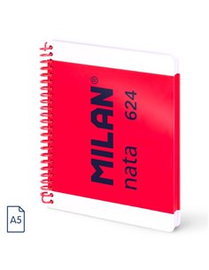 Milan Nata 624 Cahier A5 Avec Spirale - Papier à Lineas de 7mm - 80 Feuilles de 95g - Couverture rigide - Couleur Rose