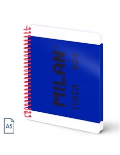 Milan Nata 624 Cahier A5 Avec Spirale - Cuadriculado - 80 Feuilles de 95Gr - Couverture rigide - Couleur Bleu Marine