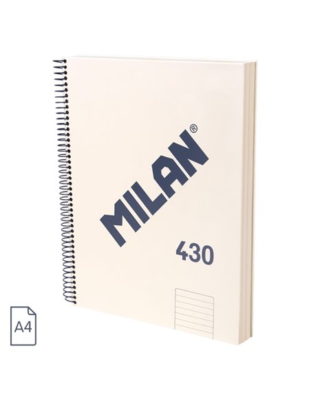 Milan 430 Since 1918 Cahier A4 Avec Spirale - Papier à Lineas de 7mm - 120 Feuilles de 95g - Couverture rigide - Couleur Beige