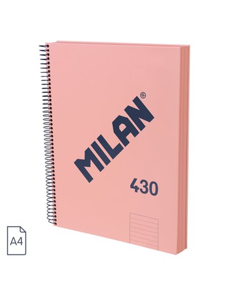 Milan 430 Since 1918 Cahier A4 Avec Spirale - Papier à Lineas de 7mm - 120 Feuilles de 95g - Couverture rigide - Couleur Rose