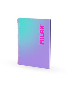 Milan Sunset Cahier Spirale Format A4 Pautado 7mm - 90 Feuilles de 95 gr/m2 - Microperforado, Bandas de Couleur et 4 Taladros - 