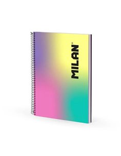 Milan Sunset Cahier Spirale Format A4 Cuadricula 5x5mm - 120 Feuilles de 95 gr/m2 - Microperforado, 4 Taladros et Bandas de Coul