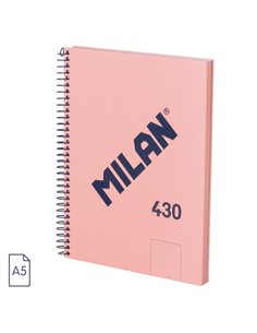 Milan 430 Since 1918 Cahier A5 Avec Spirale - Feuilles Blancas - 80 Feuilles de 95g - Couverture rigide - Couleur Rose