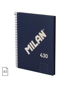 Milan 430 Since 1918 Cahier A5 Avec Spirale - Papier à Lineas de 7mm - 80 Feuilles de 95g - Couverture rigide - Couleur Bleu