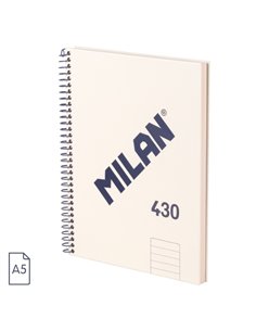 Milan 430 Since 1918 Cahier A5 Avec Spirale - Papier à Lineas de 7mm - 80 Feuilles de 95g - Couverture rigide - Couleur Beige